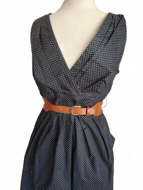 Corey P Black Polka Dot Sleeveless Dress with Belt Sz 14 NWT